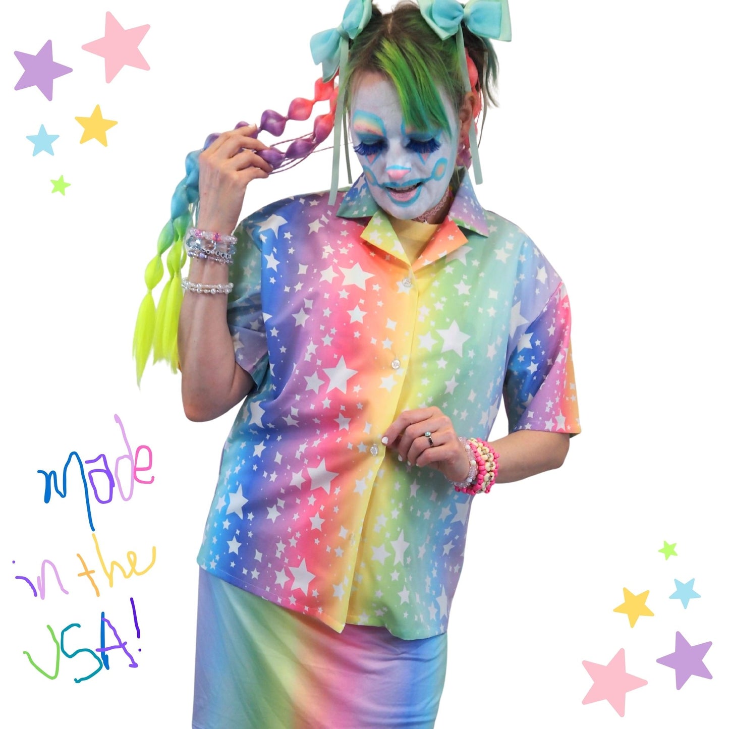 Rainbow Stardust Button Up Blouse made in USA