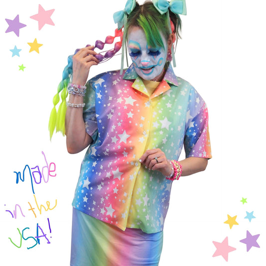 Rainbow Stardust Button Up Blouse made in USA