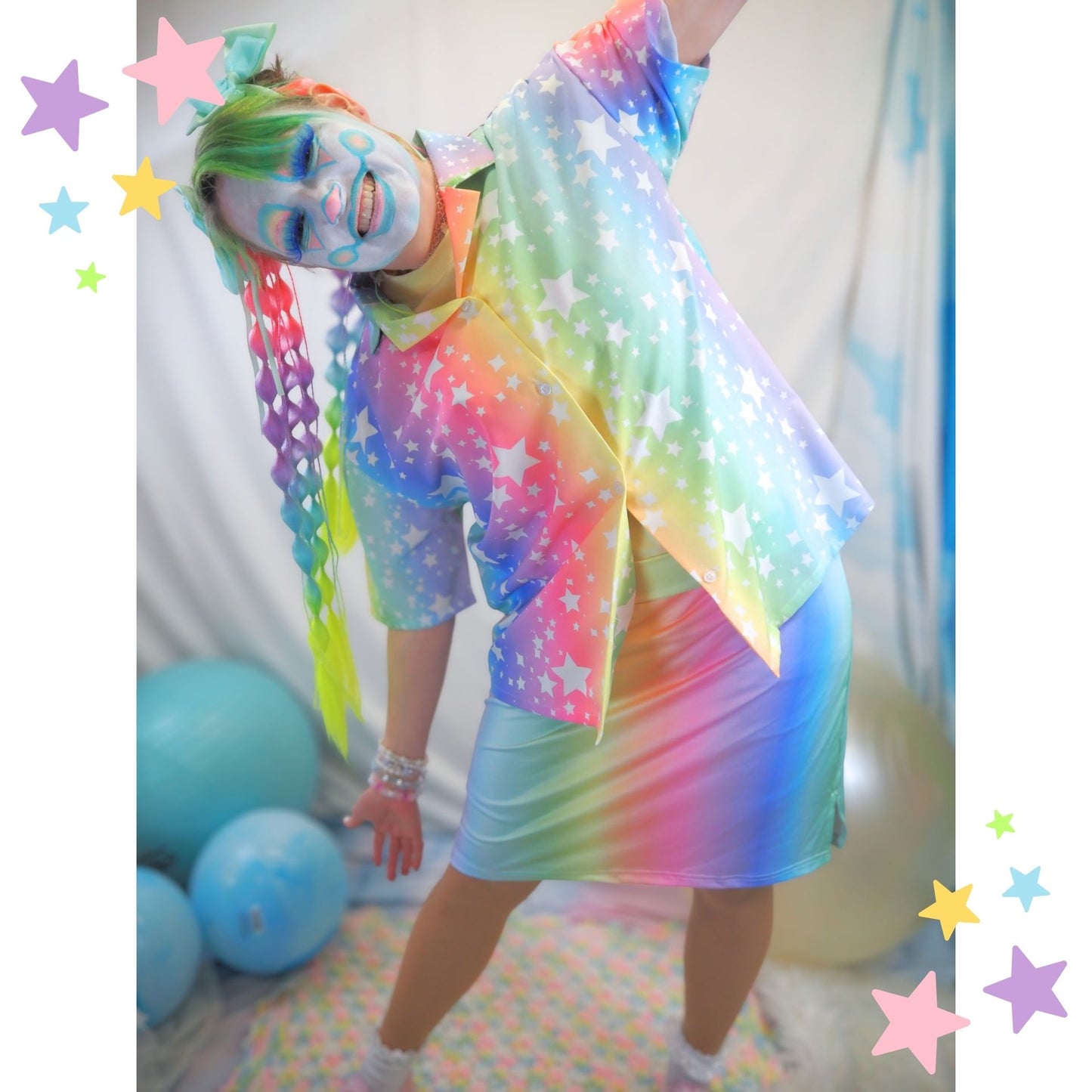 Rainbow Stardust Button Up Blouse made in USA