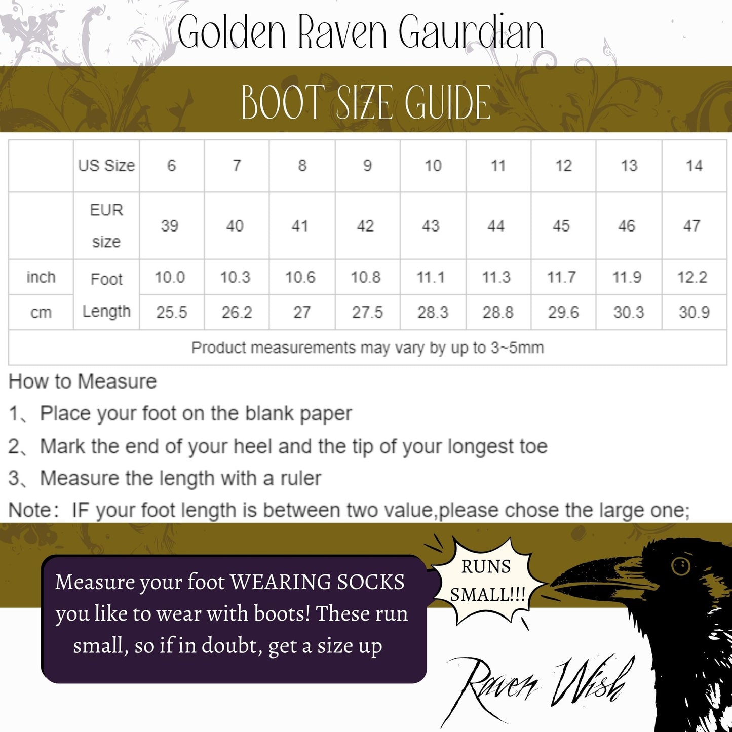 Golden Raven Guardian Boots EU Unisex Sizing Gothic Combat Boot