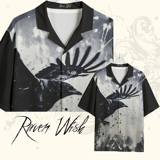 Raven's Grit Bowling Shirt Rayon Fabric Trad Goth Crowcore Blackbird Emo Shirt Edgar Allan Poe Goth
