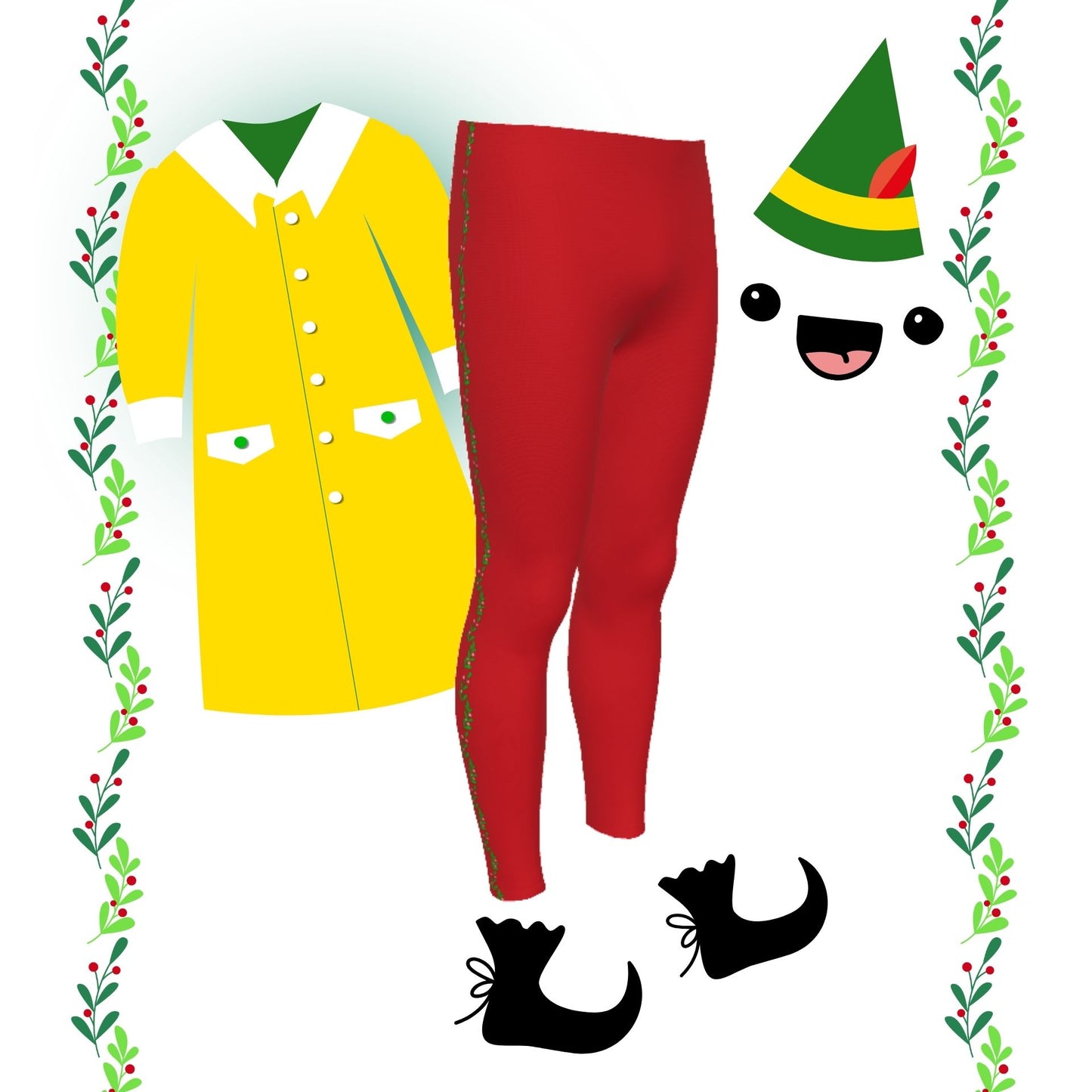 Yellow Men's leggings, Xmas Elf Cosplay Pants