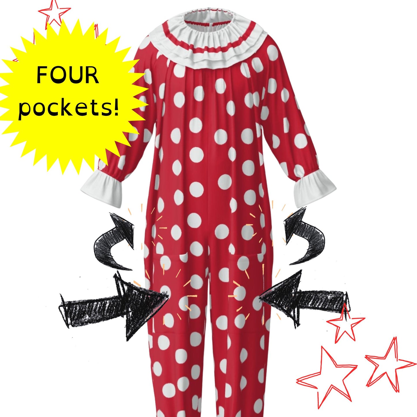 Red n White Polkadots Pro Clown Suit Collar Set