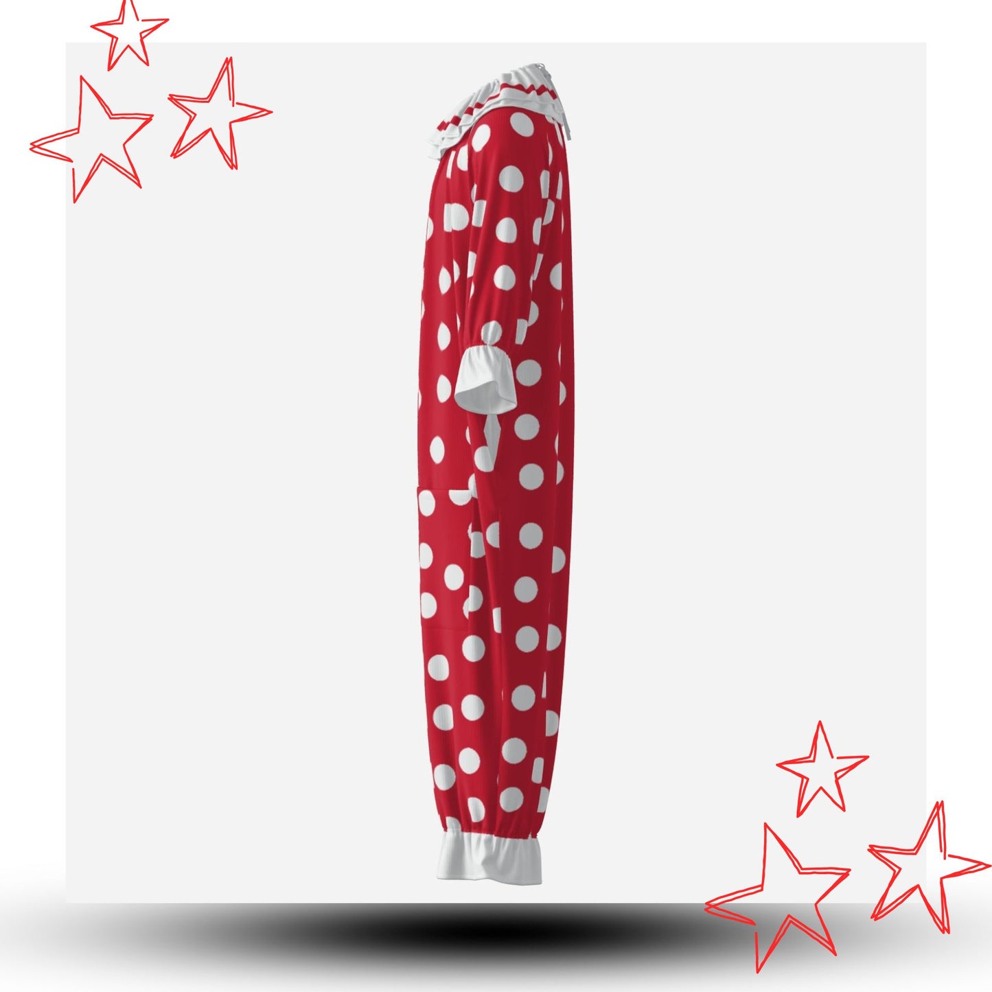 Red n White Polkadots Pro Clown Suit Collar Set