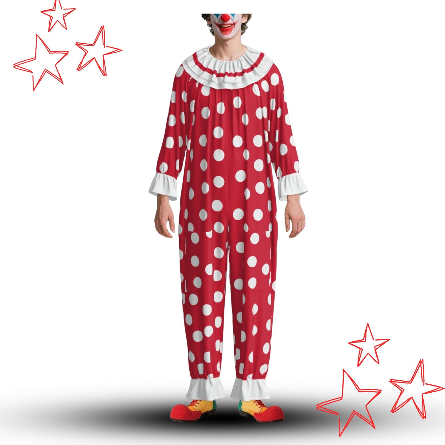 Red n White Polkadots Pro Clown Suit Collar Set