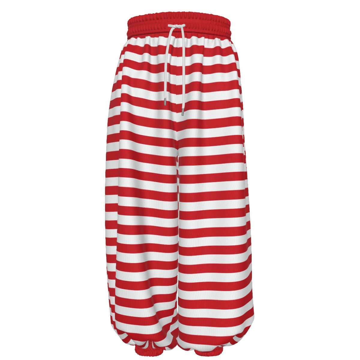 Red and white striped pants on a white background