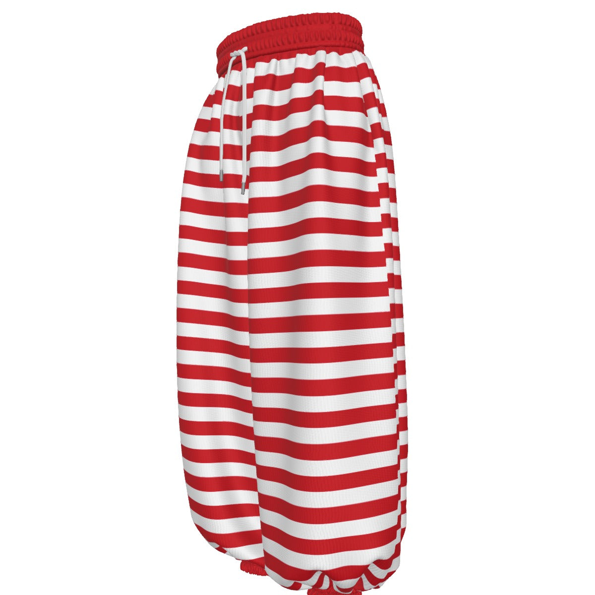Red and white striped clown pants on a white background