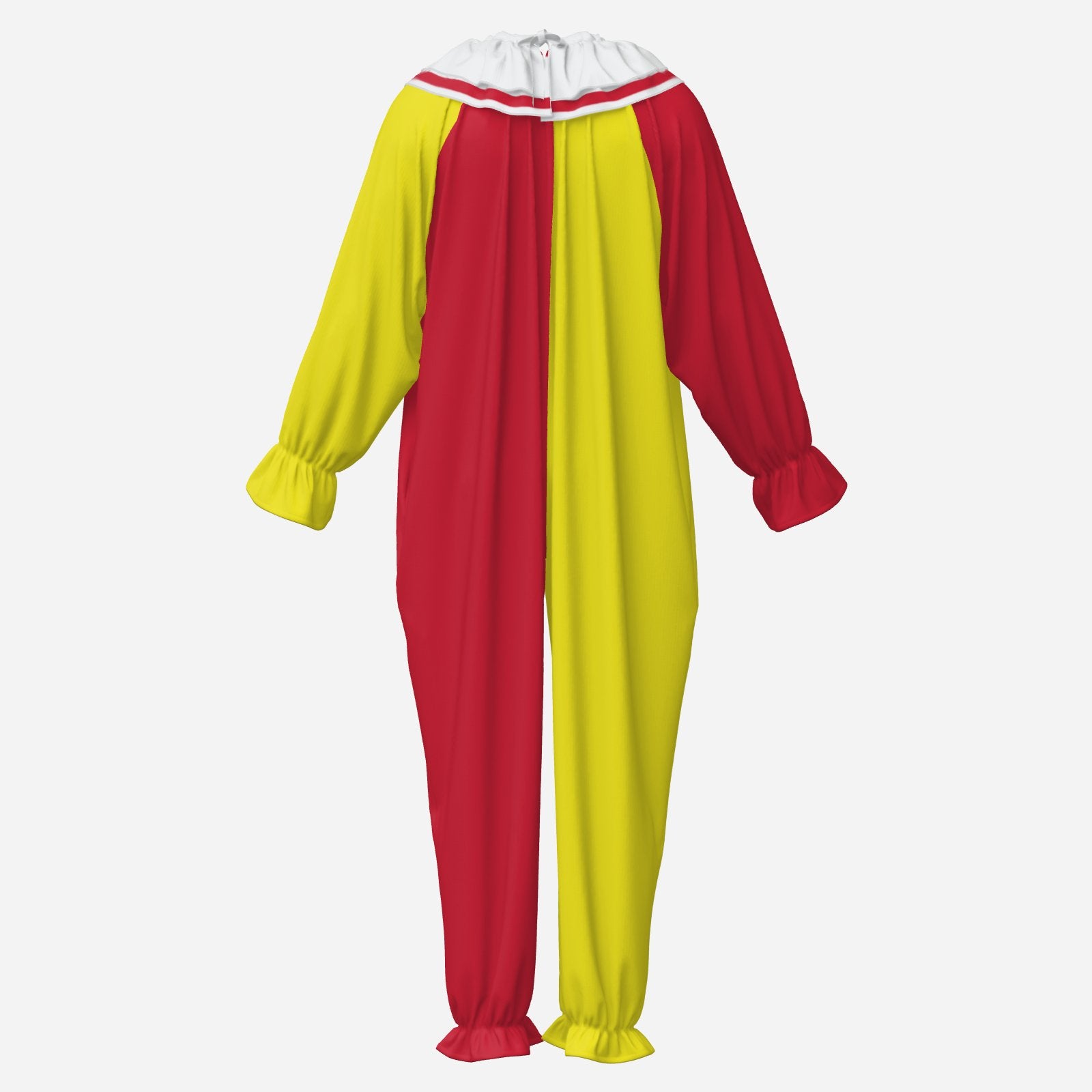 Red and yellow clown costume on a white background