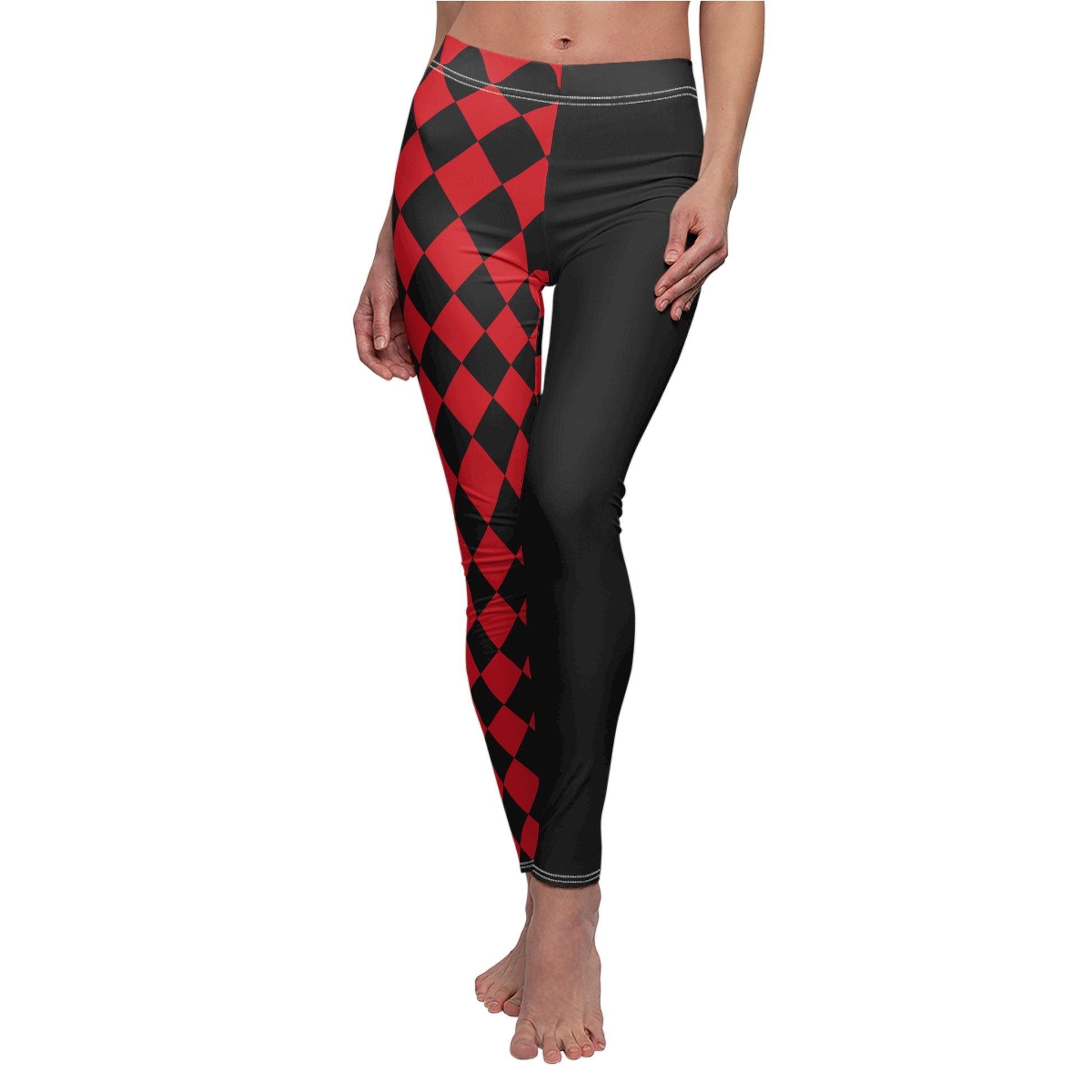 Red and Black diamonds Harlequin tights for women one black one red black legging hose