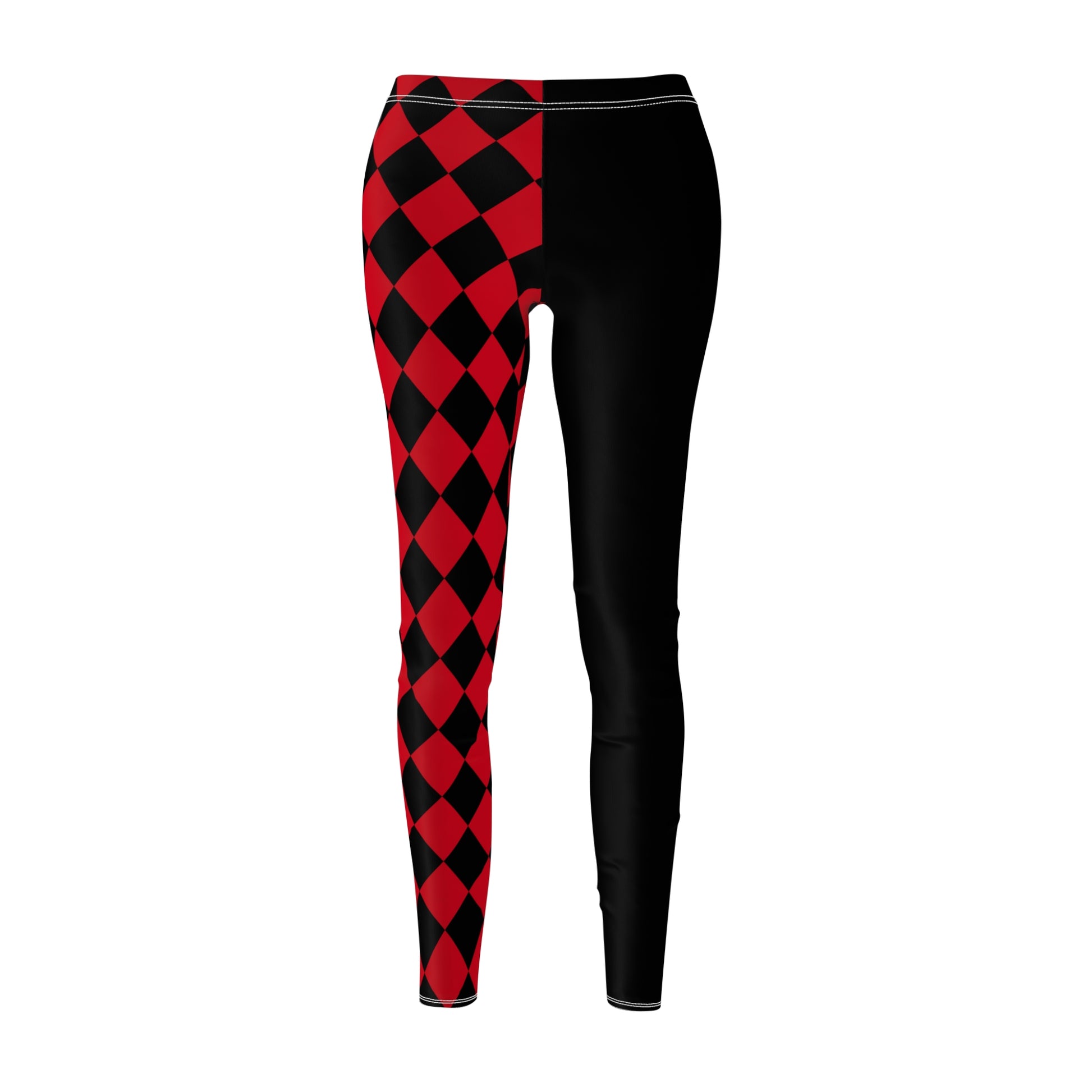 clown stockings tight yoga pants in red black harlequin diamond pattern