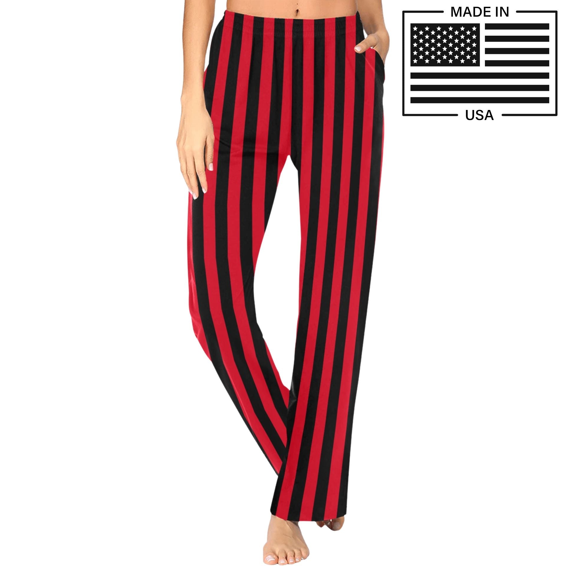 bold striped red black womens lounge pants for costumes and sleepwear