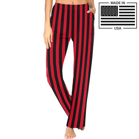 bold striped red black womens lounge pants for costumes and sleepwear