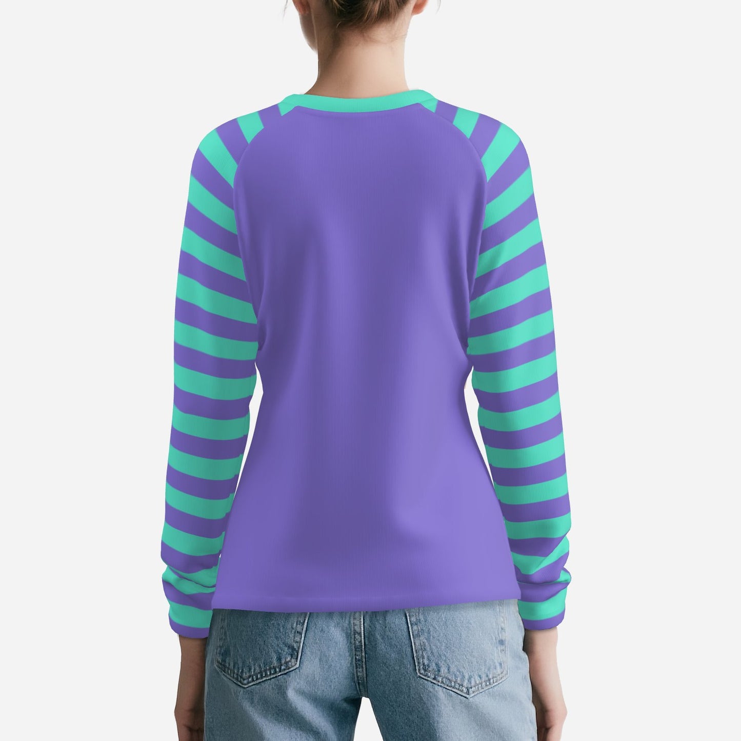 Risa Raglan Silly Moon Clown Periwinkle Aqua Striped Long Sleeve Shirt