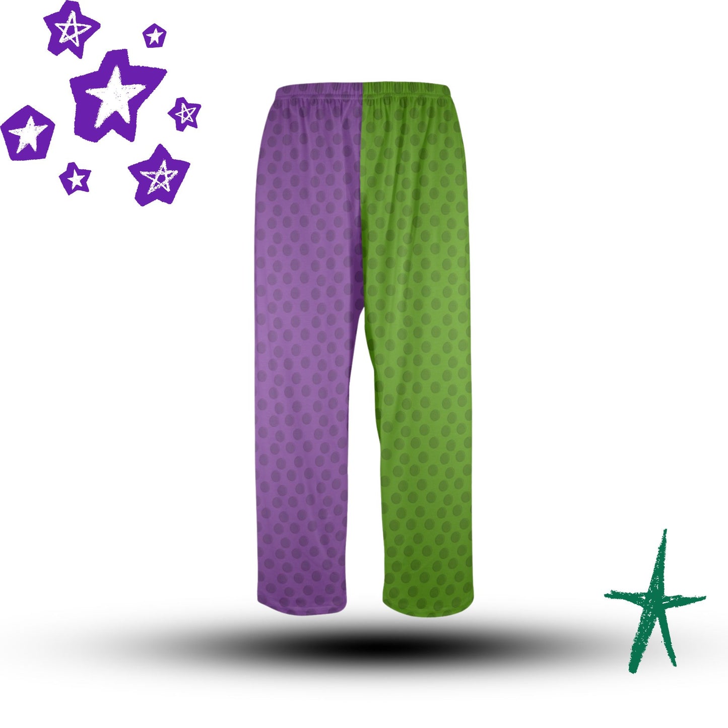 USA Made Mens PJ Royal Mardi Gras Purple Green Dot Jester Clown Pants