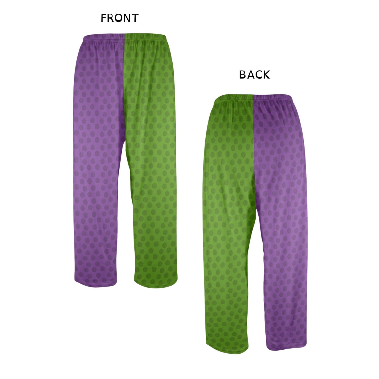 USA Made Mens PJ Royal Mardi Gras Purple Green Dot Jester Clown Pants