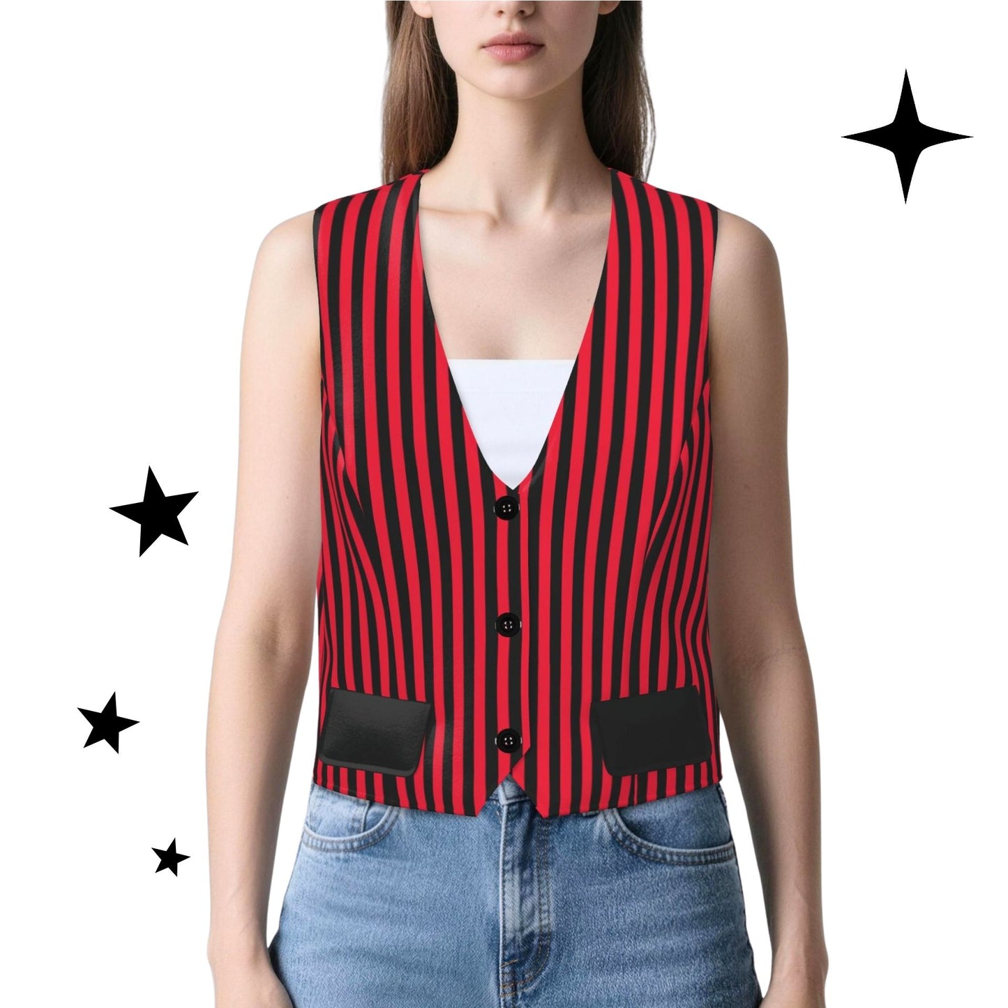 Ruby Circus Stripe Womens Dressy Waistcoat Suit Vest