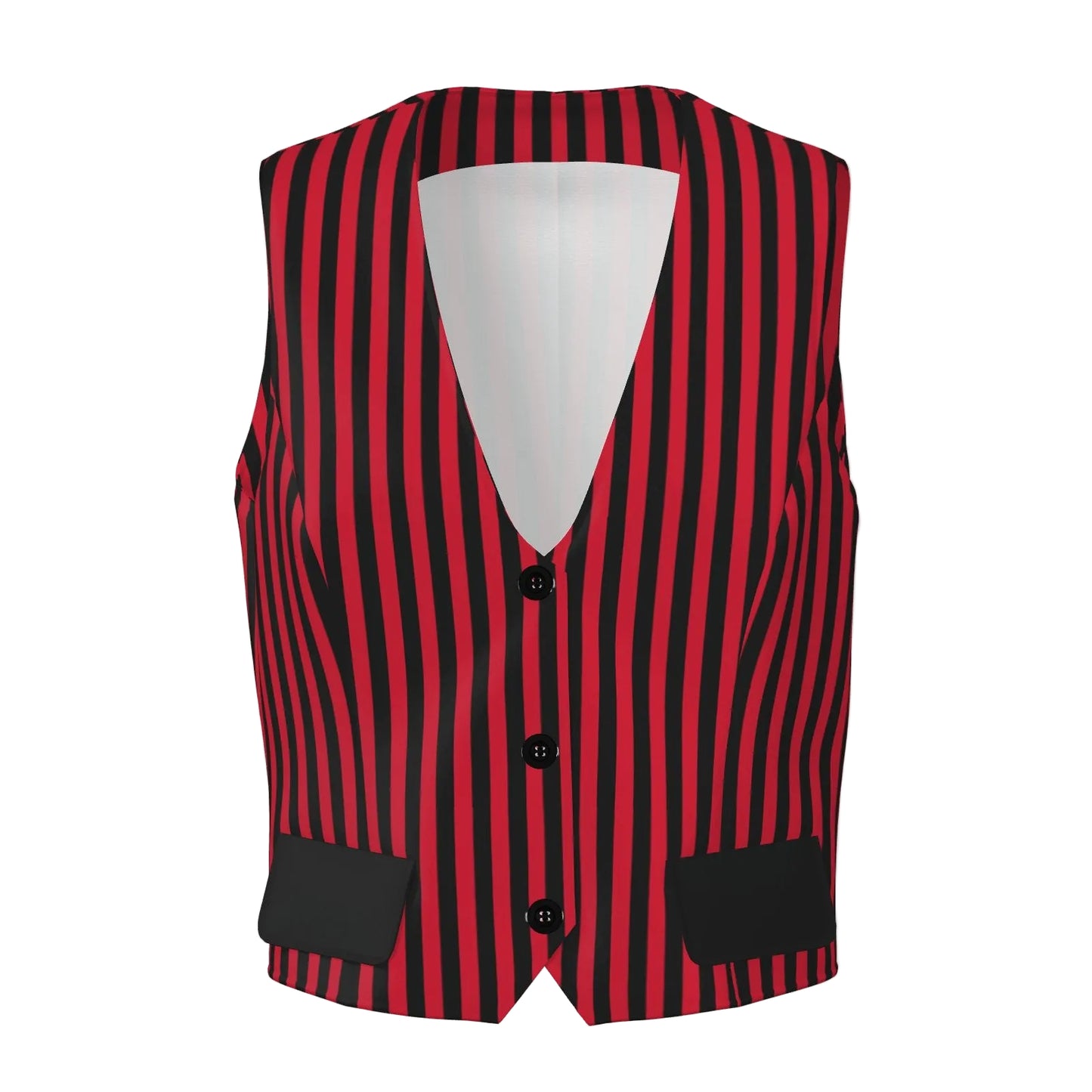 Red and black striped vest on a white background