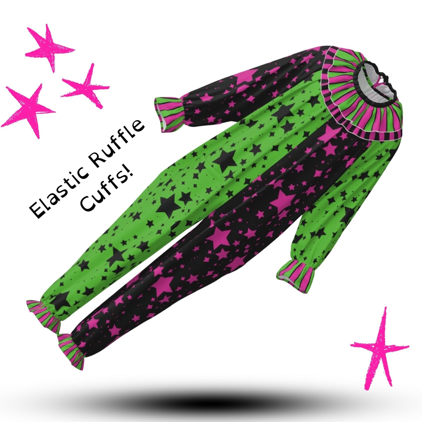 Scene Stardust Lime Hot Pink Clown Suit and Ruff