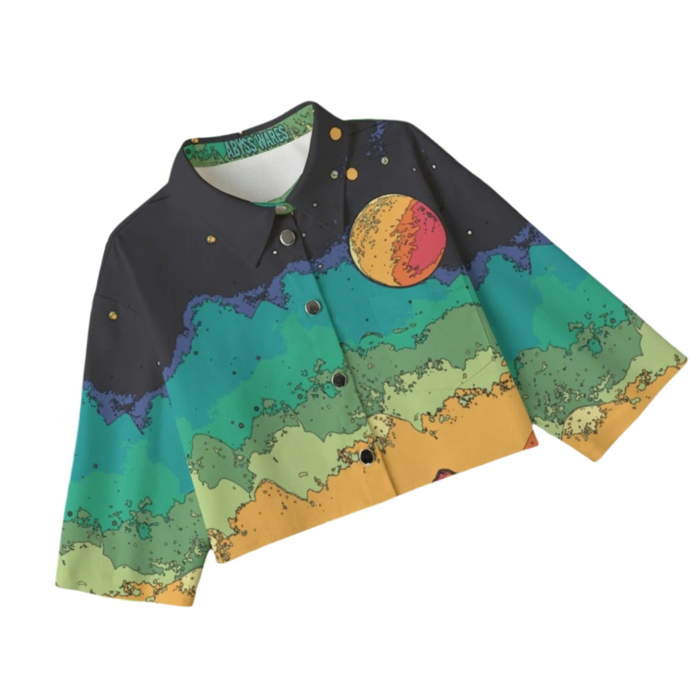 Scifi Landscape Bolero Weirdcore Alien Planet Jean Jacket Weird Stuff Womens Scenecore Cropped Coat