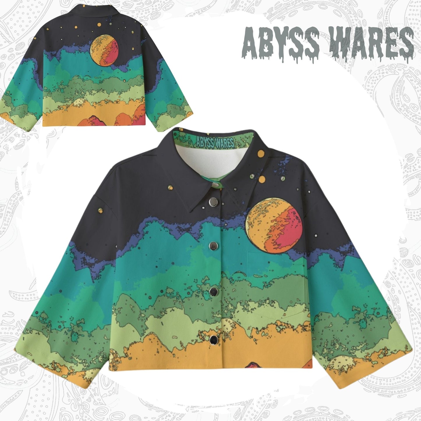 Scifi Landscape Bolero Weirdcore Alien Planet Jean Jacket Weird Stuff Womens Scenecore Cropped Coat