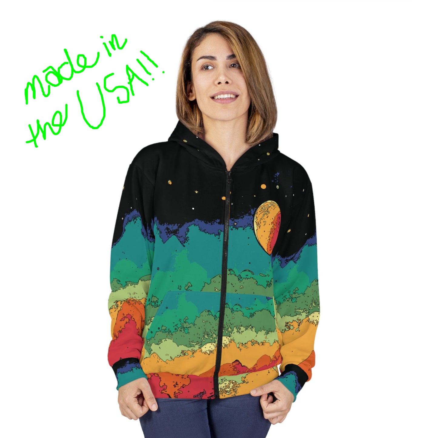 Scifi Lofi Zip Up Hoodie made in the USA tariff-free