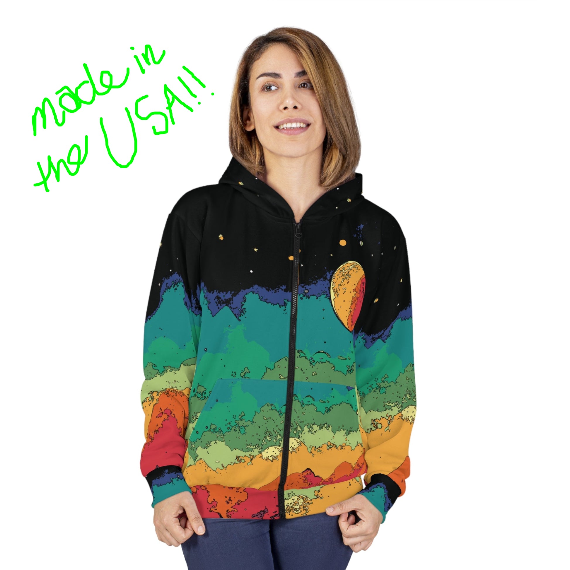 Scifi Lofi Zip Up Hoodie made in the USA tariff-free