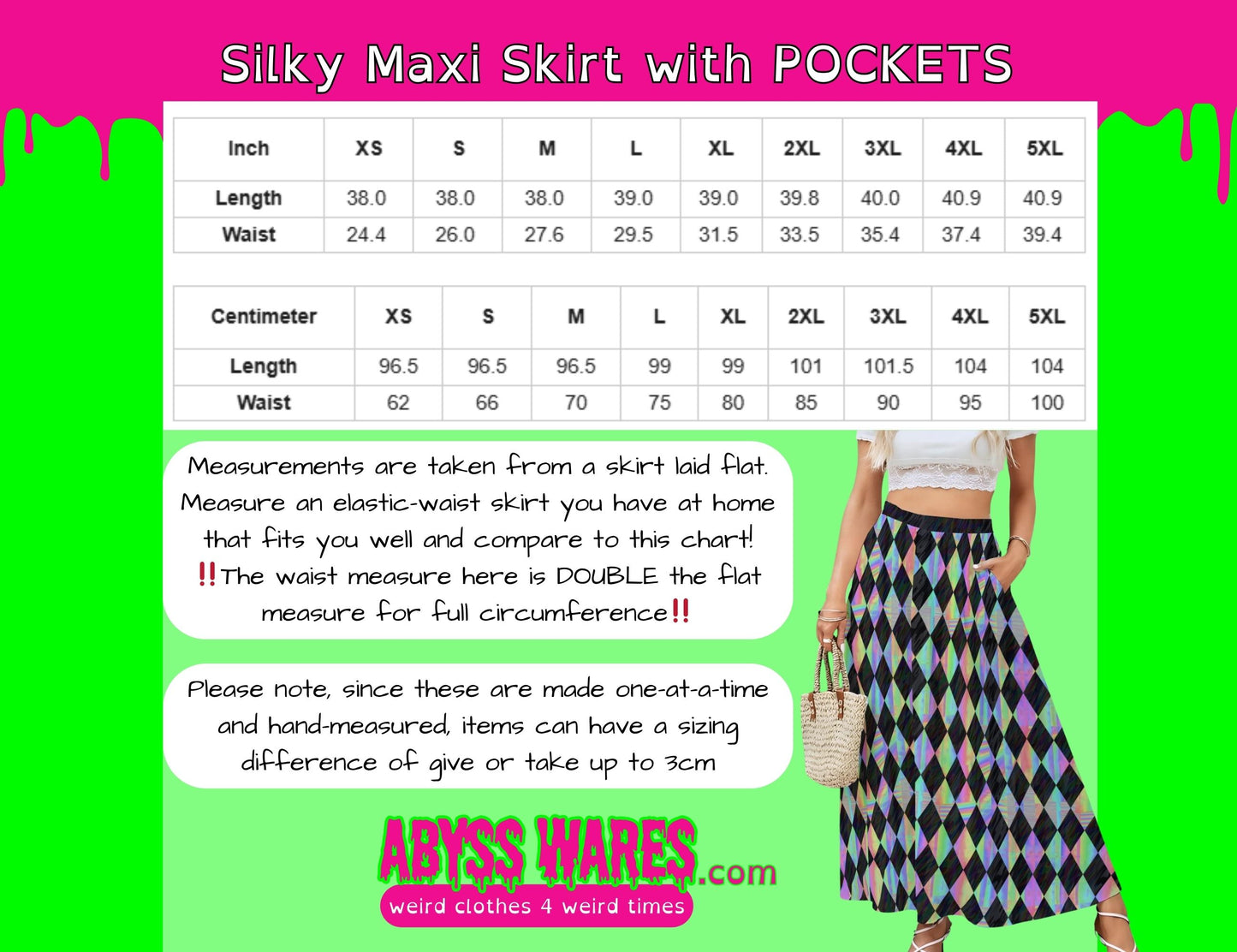Holo Harlequin Diamond Maxi Skirt w Pockets
