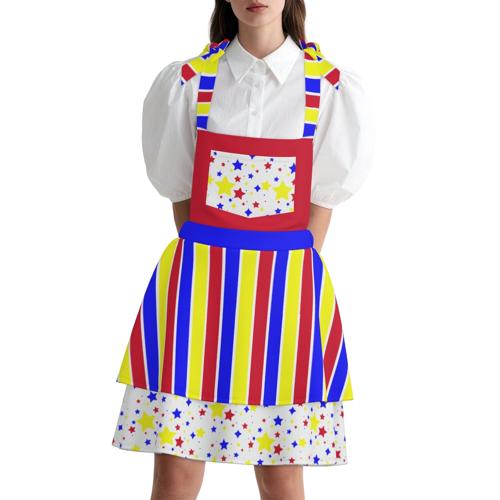 Skirtalls Clown Star Primary Stripe Jester Pinafore Apron Clown Dress