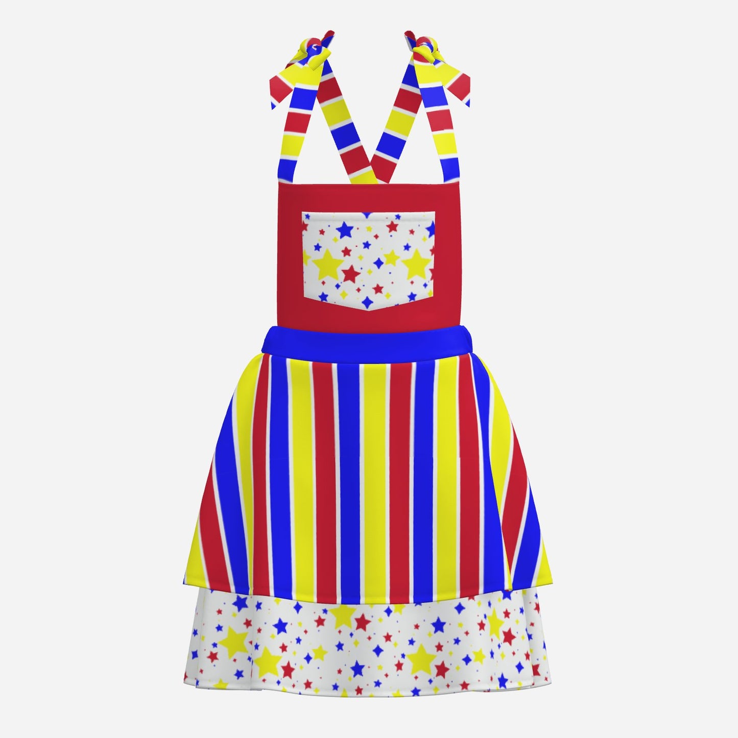 Skirtalls Clown Star Primary Stripe Jester Pinafore Apron Clown Dress