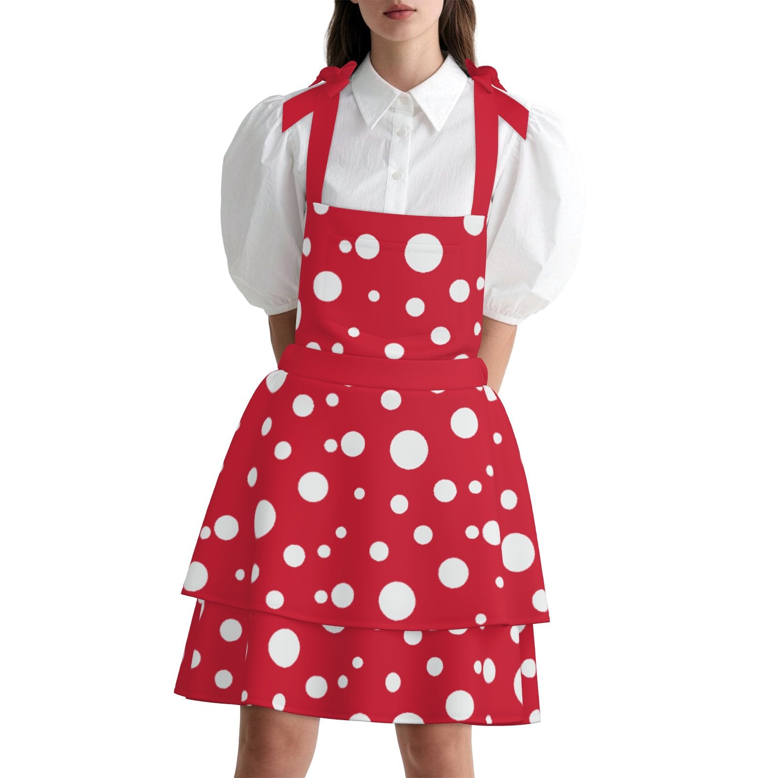 Skirtalls Red Mushroom Polkadot Toadstool Pinafore Clown Dress