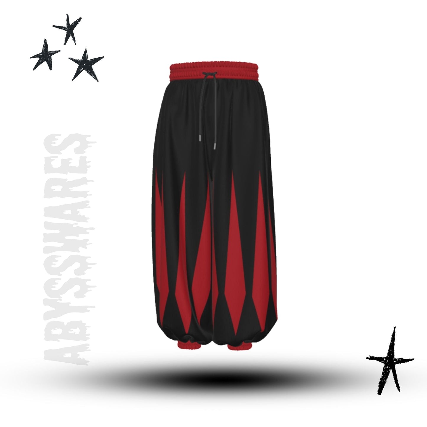 Slashed Slops Cranberry Red Black Medieval Jester Pants