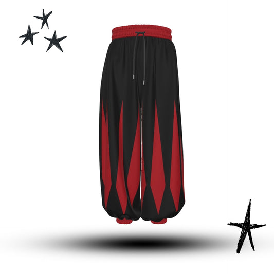 Slashed Slops Cranberry Red Black Medieval Jester Pants