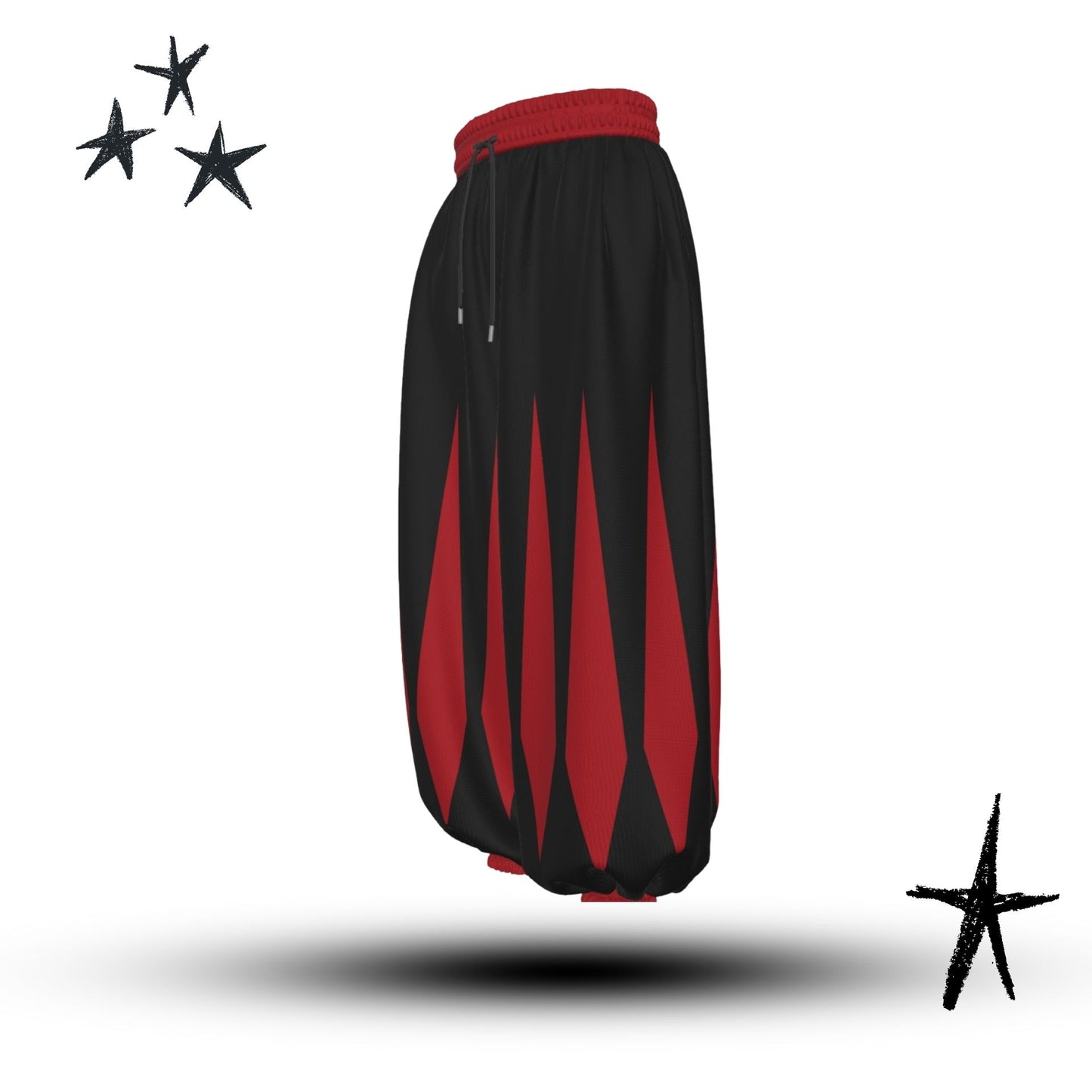 Slashed Slops Cranberry Red Black Medieval Jester Pants