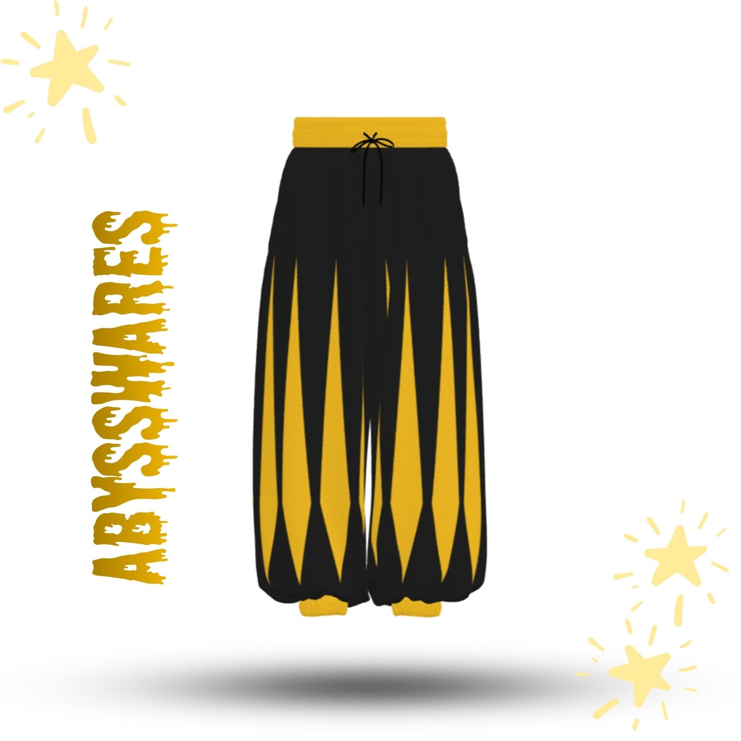 Baggy Pantaloons Golden Slashed Jester Yellow Black Clown Pants