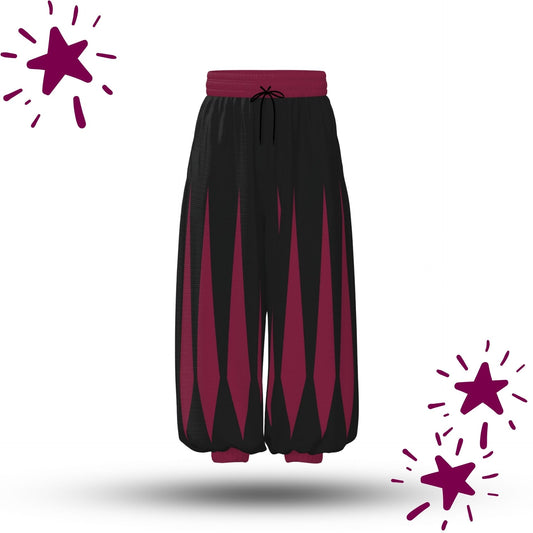 Black and maroon red striped baggy jester pants 