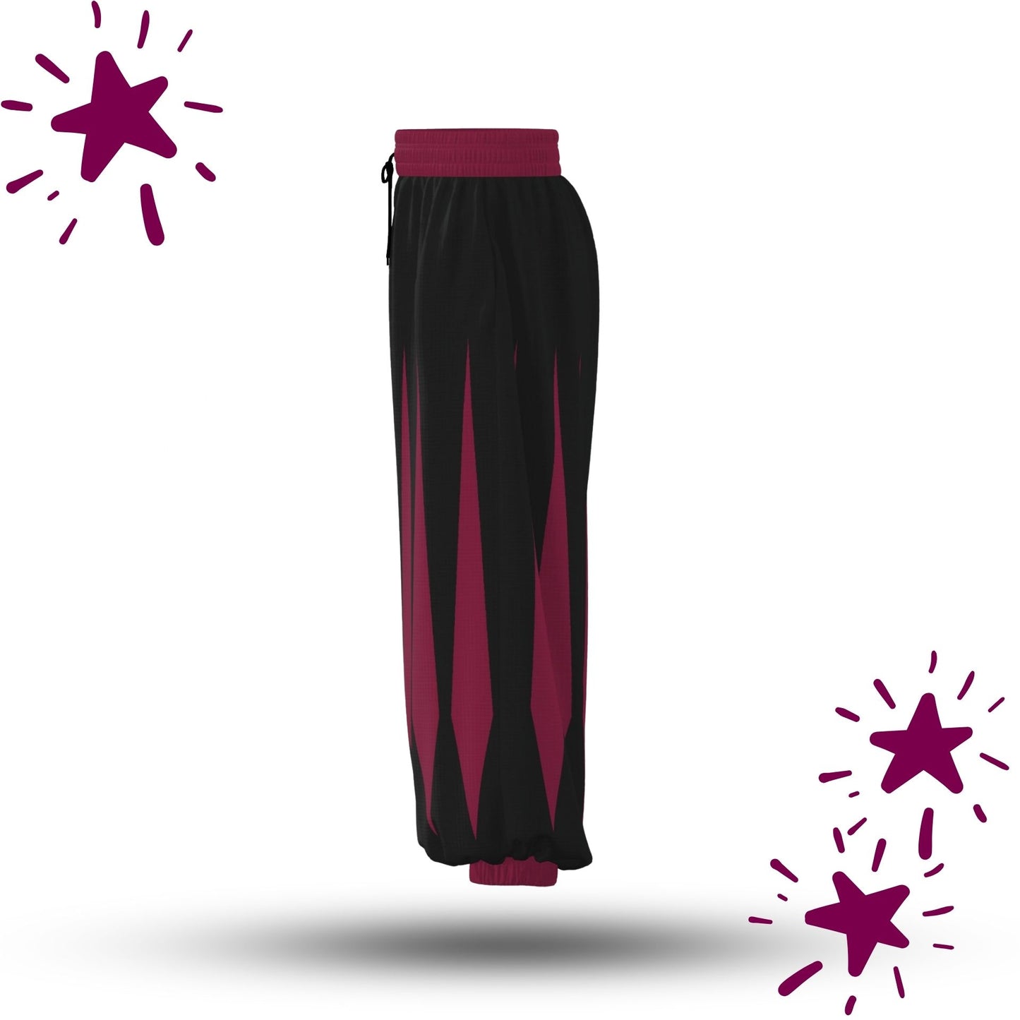 Slashed Jester Pantaloons Maroon Red Black