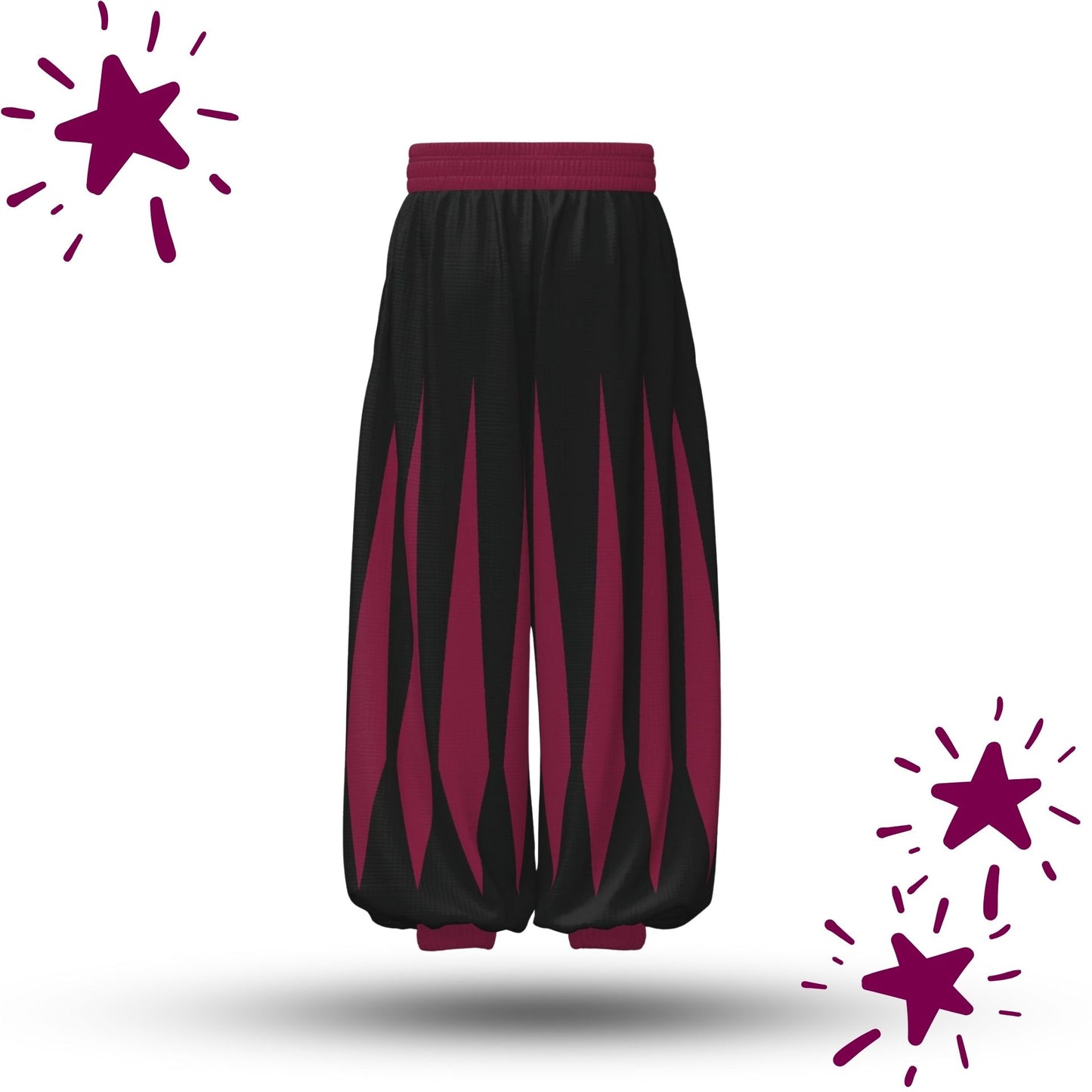 Slashed Jester Pantaloons Maroon Red Black