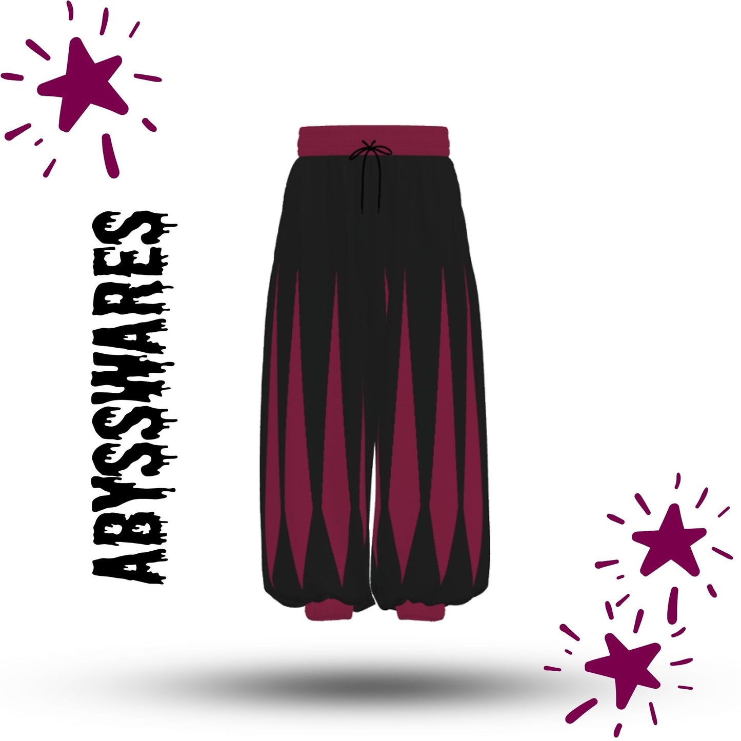 Slashed Jester Pantaloons Maroon Red Black