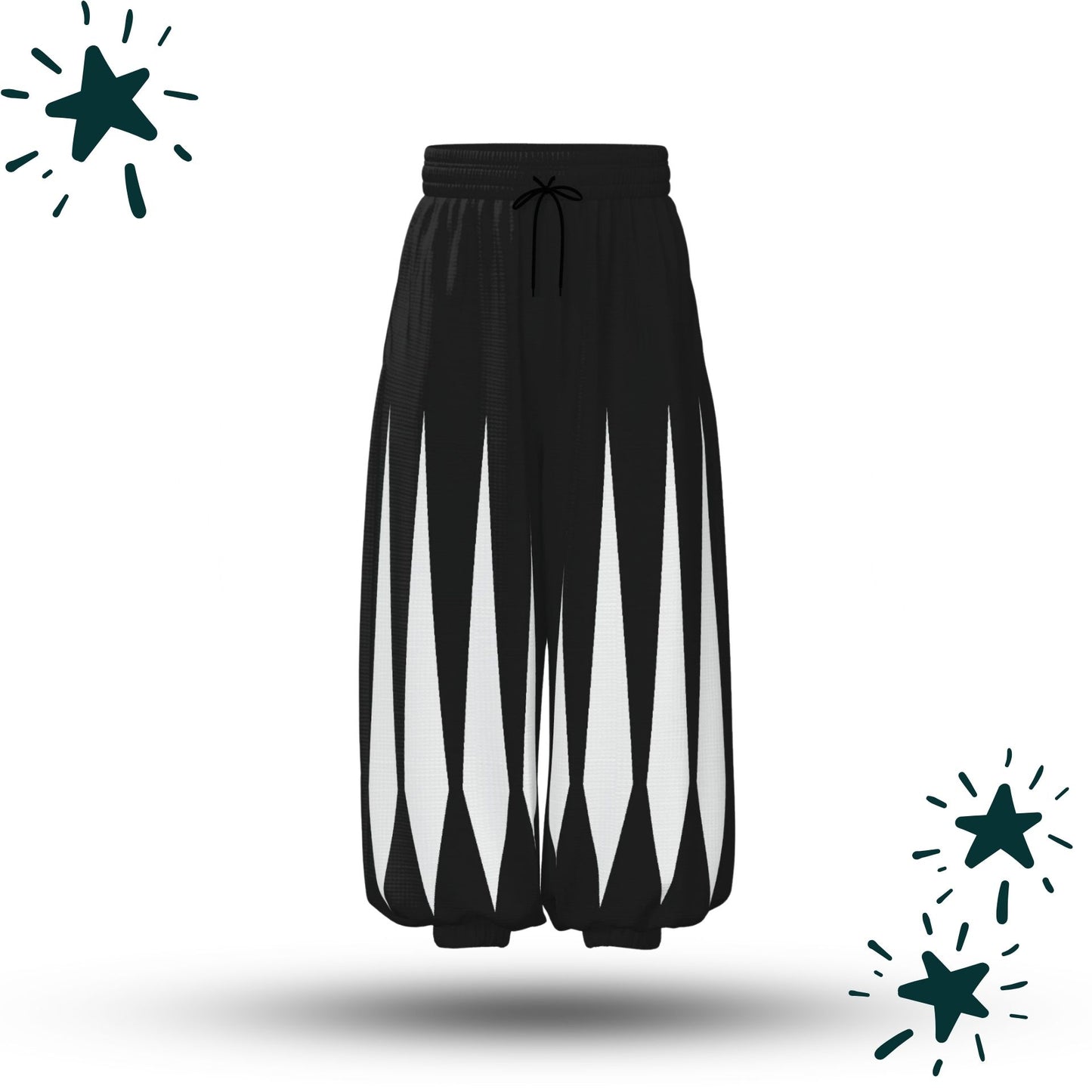 Slashed Jester Pants Pierrot Black White Puffy Clown Pantaloons
