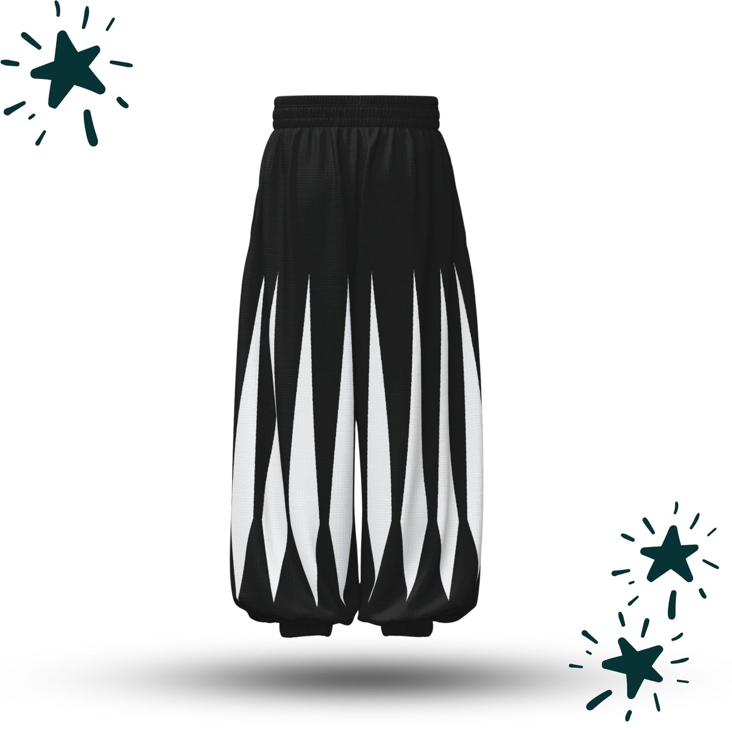 Slashed Jester Pants Pierrot Black White Puffy Clown Pantaloons