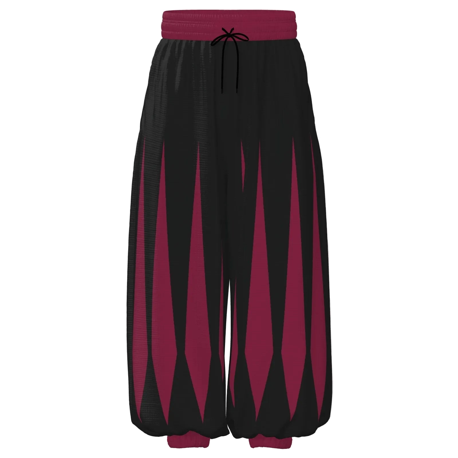 Slashed-look Jester pants maroon red and black 