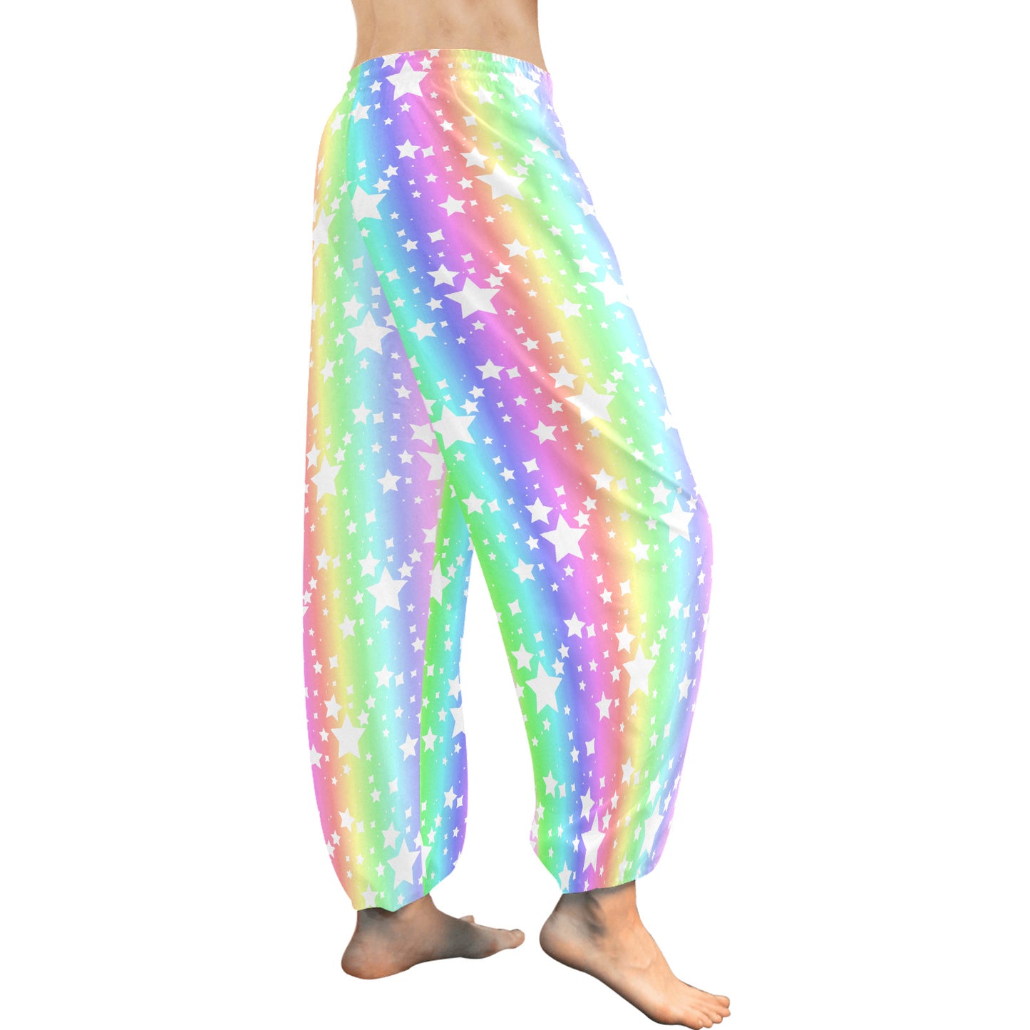 Soft Rainbow Stardust Lightweight Bloomers side view clown pants