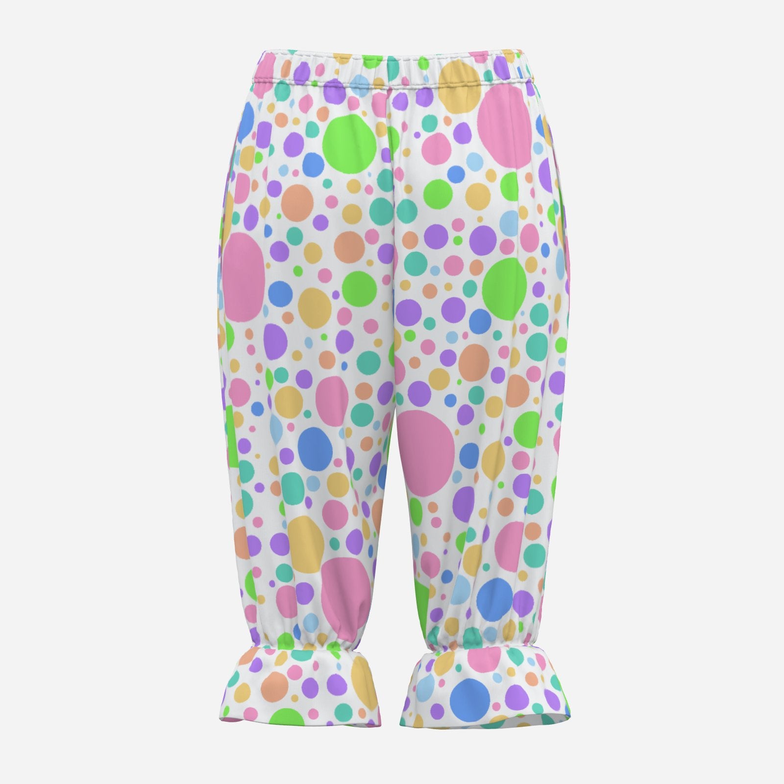Colorful polka dot pants on a white background