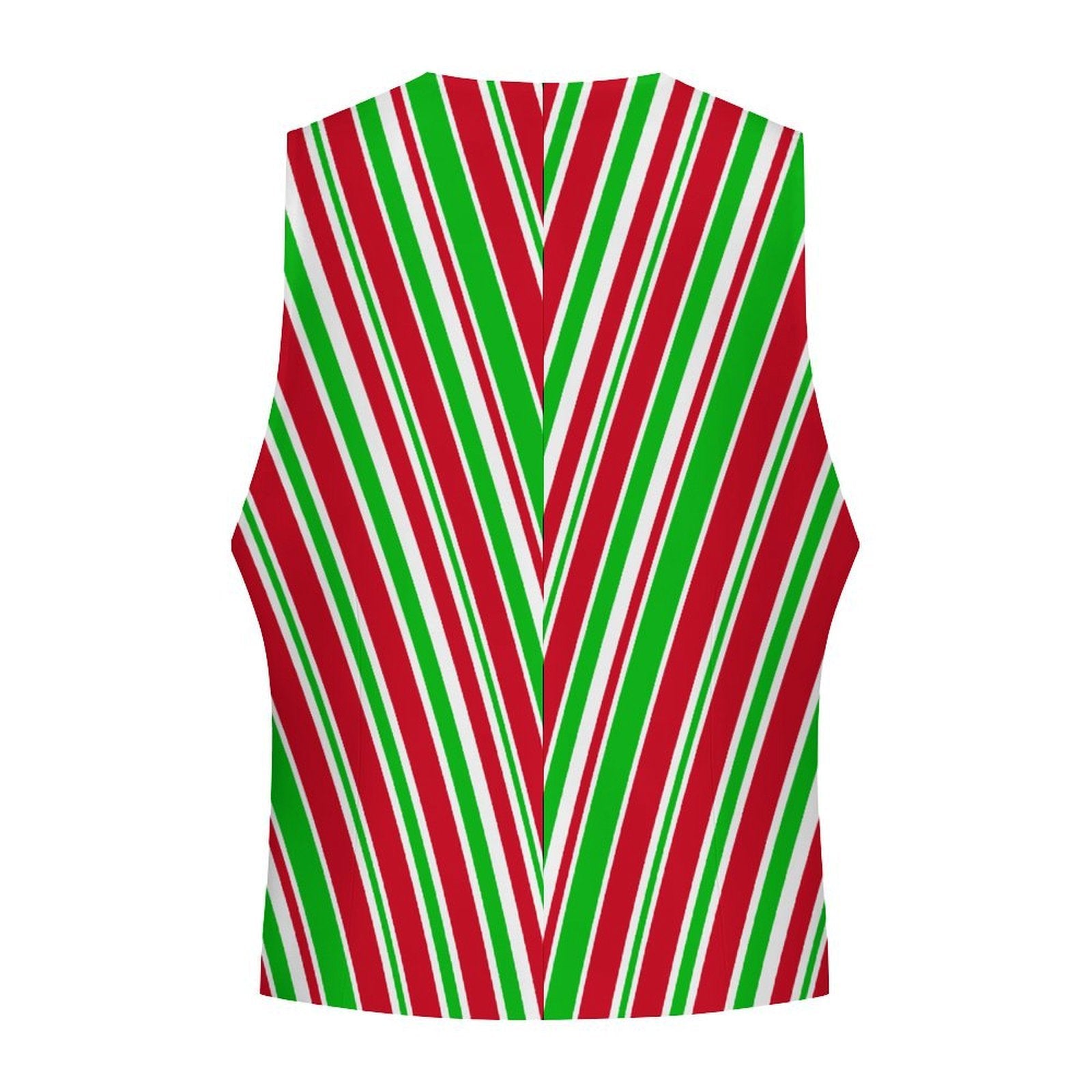 Vest with red, green, and white striped pattern on a white background