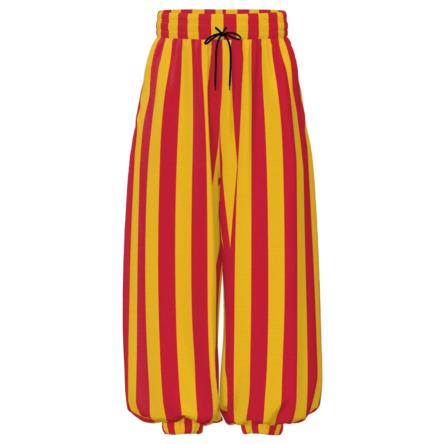 Red and yellow striped pants on a white background