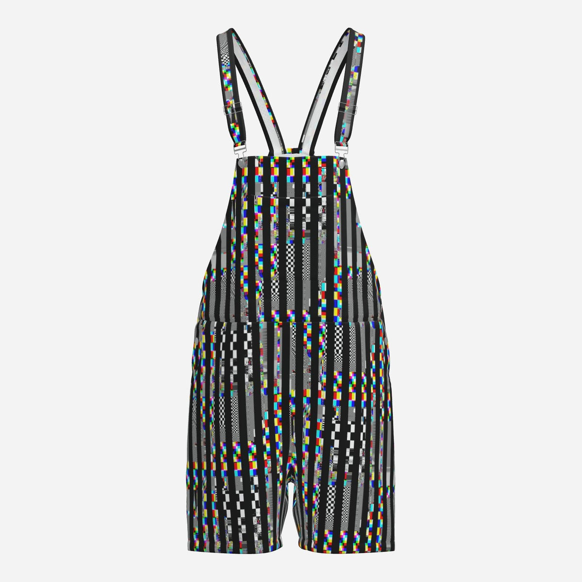 Shortie Overalls TV Glitch Stripe Weirdcore Scene Dungaree Shorts