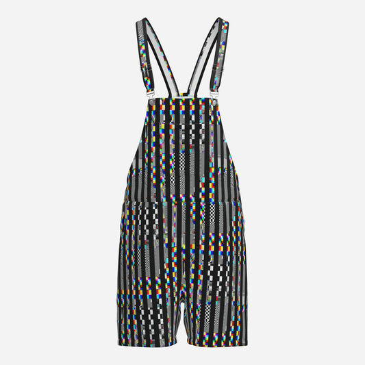 Shortie Overalls TV Glitch Stripe Weirdcore Scene Dungaree Shorts