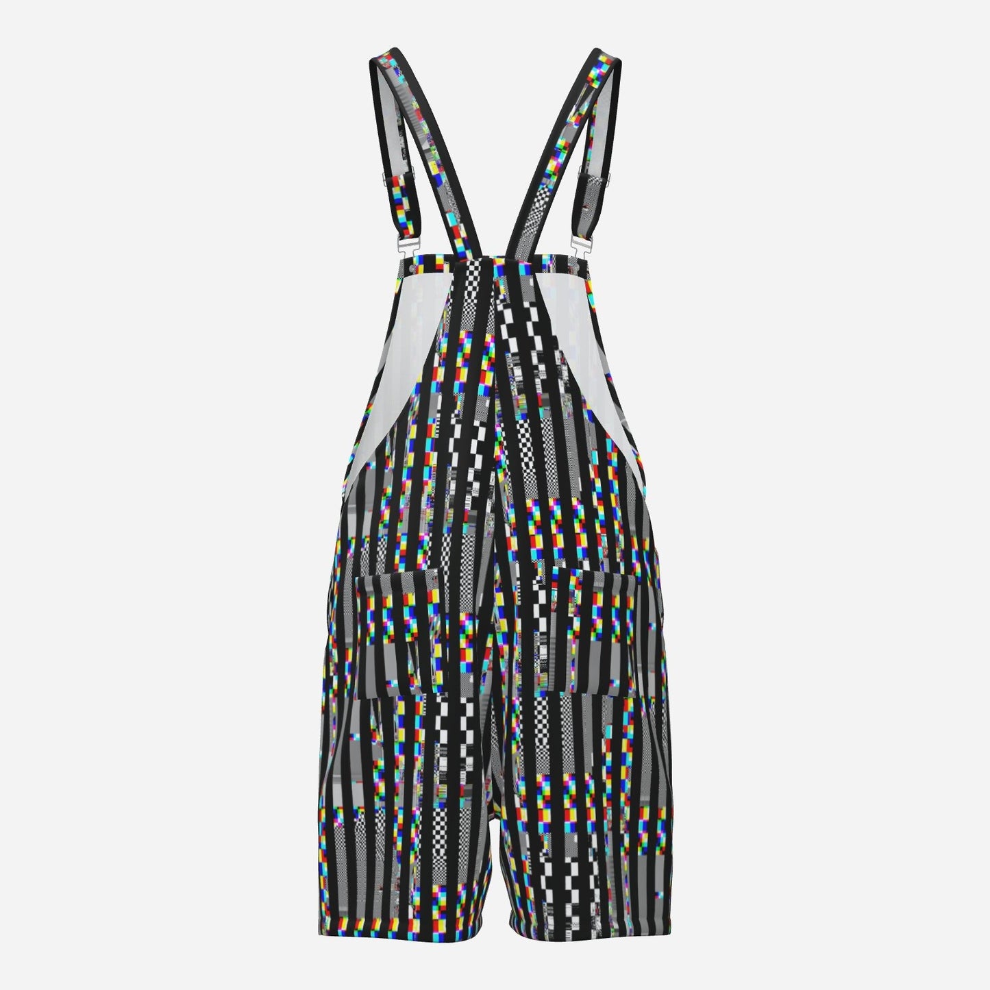 Shortie Overalls TV Glitch Stripe Weirdcore Scene Dungaree Shorts