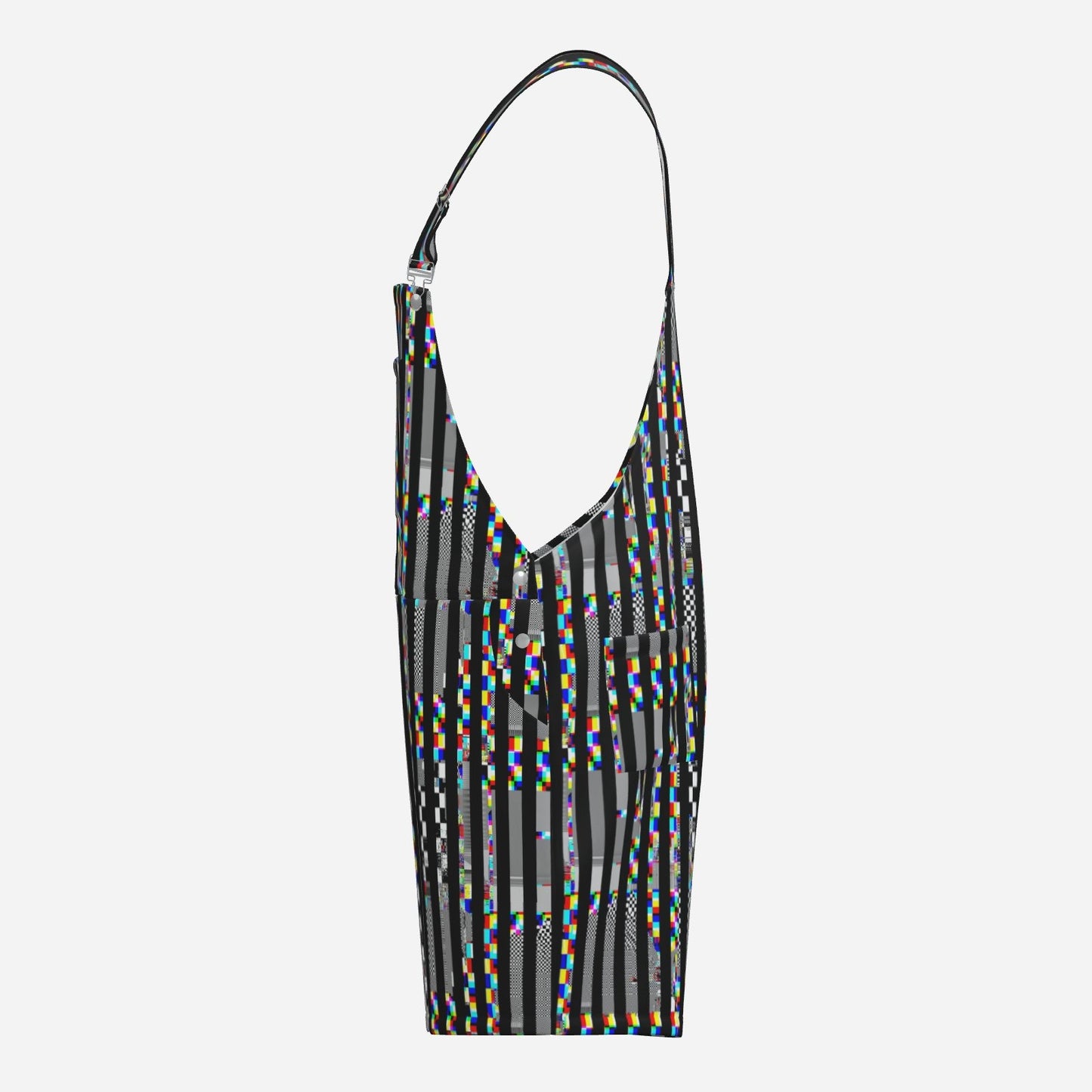 Shortie Overalls TV Glitch Stripe Weirdcore Scene Dungaree Shorts