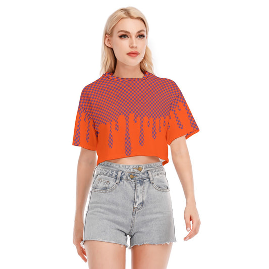 Tangerine Purple Drippy Checker Cotton Crop Top